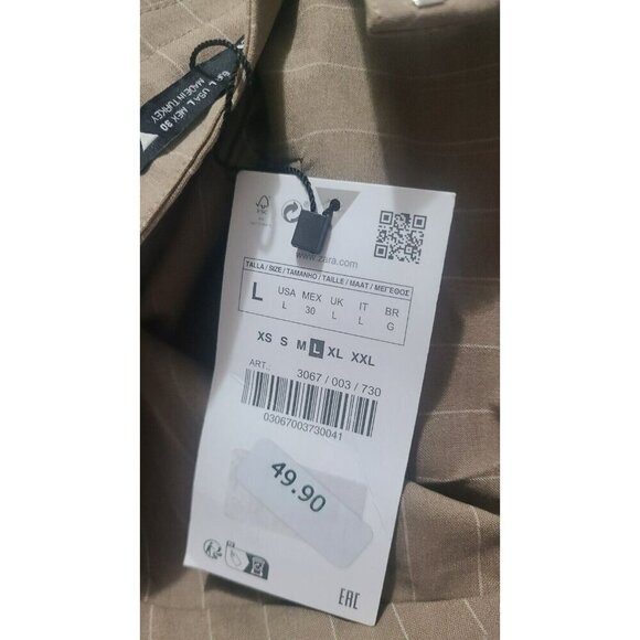 ZARA pinstripe box pleat skirt 3067/003 Sz LARGE BEIGE 18"waist - Picture 4 of 4